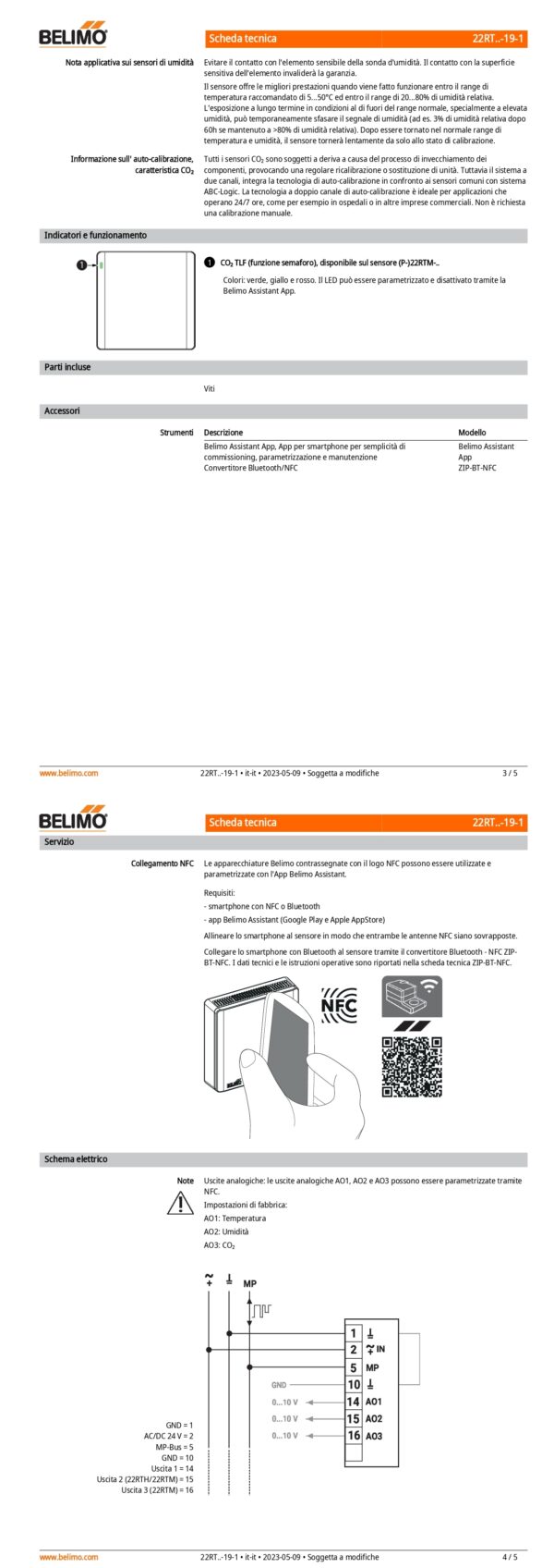 22RT-19-1 Sensore ambiente di temperatura attivo, 0...5 V, 0...10 V, 2...10 V, MP-Bus, Bianco, RAL 9003 - immagine 3