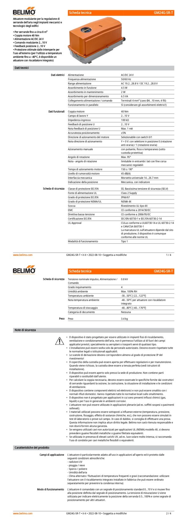 GM24G-SR-T Attuatore rotativo, 40 Nm, AC/DC 24 V, 2...10 V, 150 s, IP66/67, Terminali - immagine 2