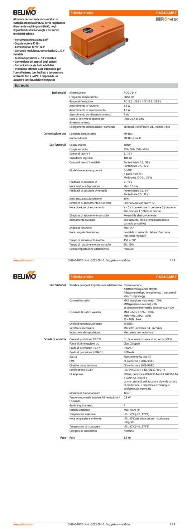 GM24G-MP-T Attuatore rotativo, 40 Nm, AC/DC 24 V, MP-Bus, 150 s (90...150 s), IP66/67, Terminali - immagine 2