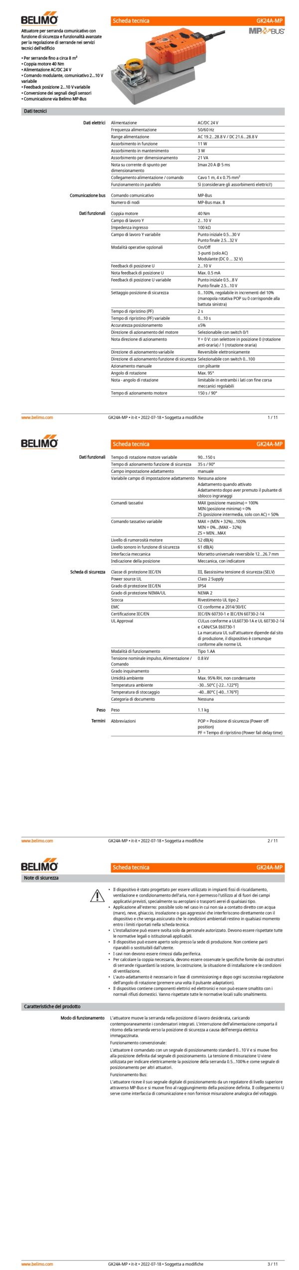 GK24A-MP Attuatore rotativo con funzione di sicurezza, 40 Nm, AC/DC 24 V, MP-Bus, 150 s (90...150 s), IP54 - immagine 2