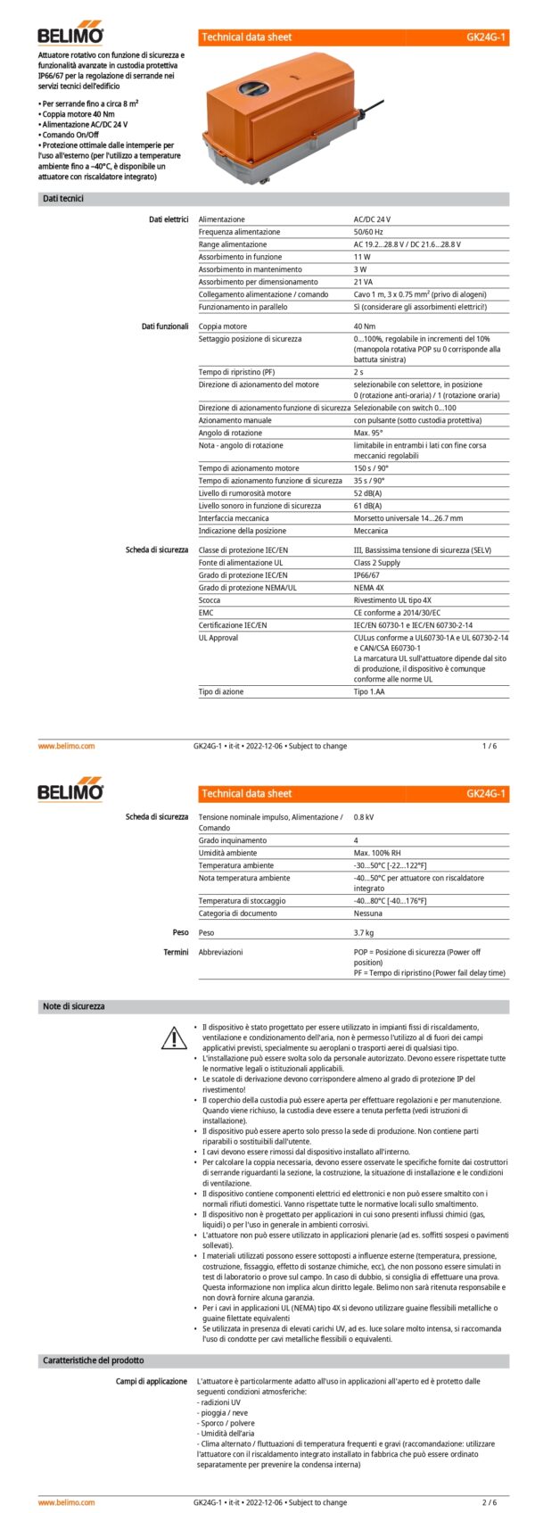 GK24G-1 Attuatore rotativo con funzione di sicurezza, 40 Nm, AC/DC 24 V, On/Off, 150 s, IP66/67 - immagine 2