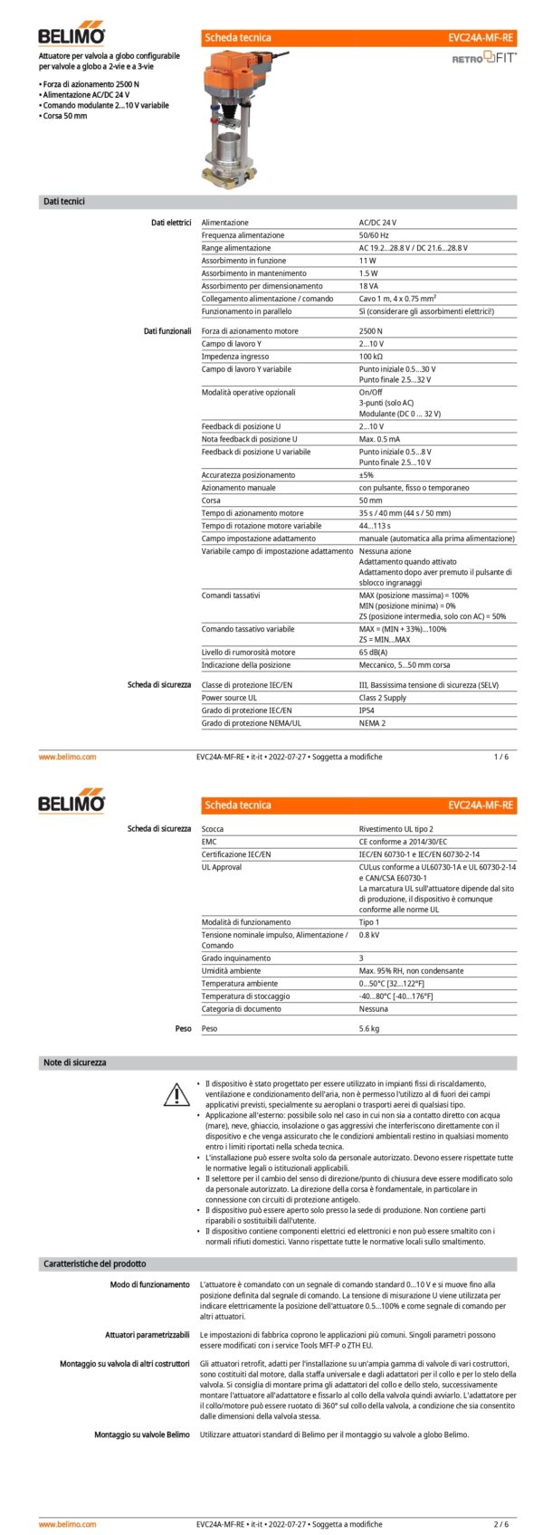EVC24A-MF-RE Attuatore per valvole a globo (Retrofit), 2500 N, AC/DC 24 V, 2...10 V, 44 s, Corsa 50 mm, IP54 - immagine 2