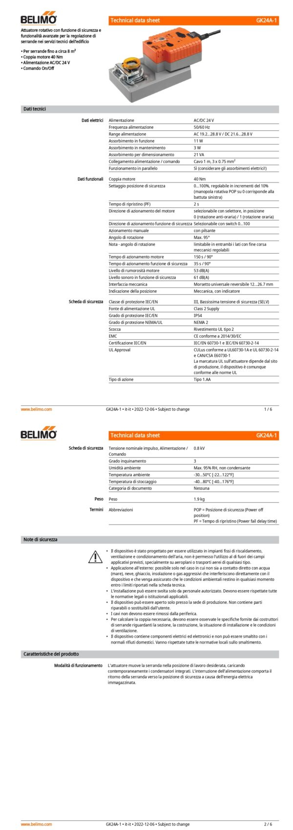 GK24A-1 Attuatore rotativo con funzione di sicurezza, 40 Nm, AC/DC 24 V, On/Off, 150 s, IP54 - immagine 2