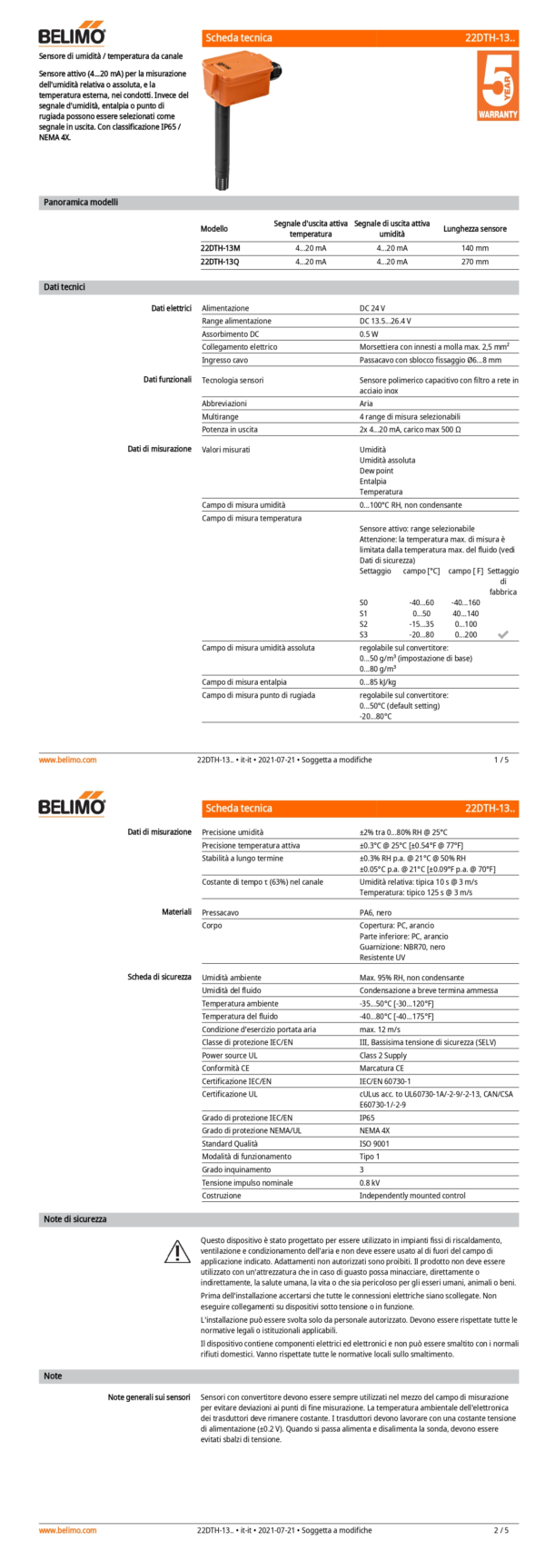 22DTH-13M Sensore di umidità / temperatura da canale attivo, 4...20 mA, Lunghezza sensore 140 mm, Diametro sensore 19.5 mm - immagine 2