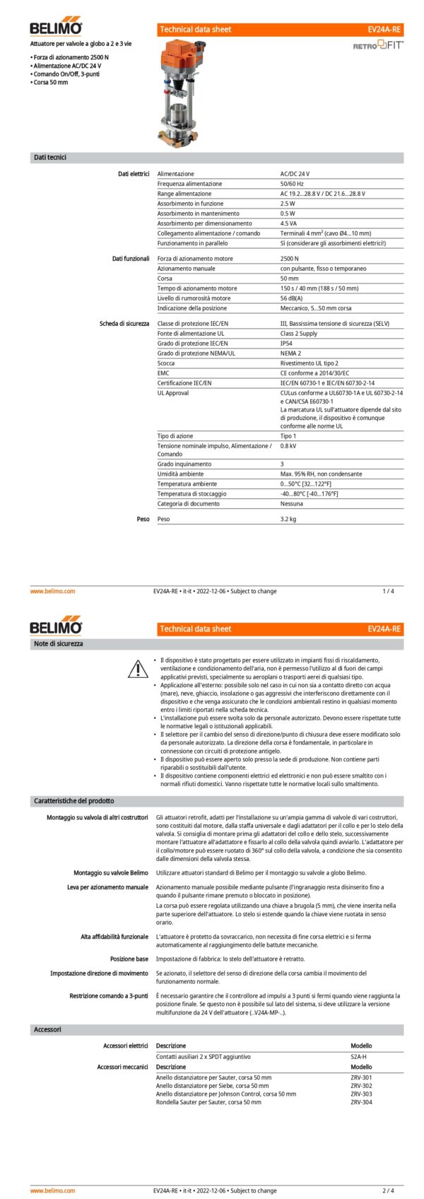 EV24A-RE Attuatore per valvole a globo (Retrofit), 2500 N, AC/DC 24 V, On/Off, 3-punti, 188 s, Corsa 50 mm, IP54, Terminali - immagine 2