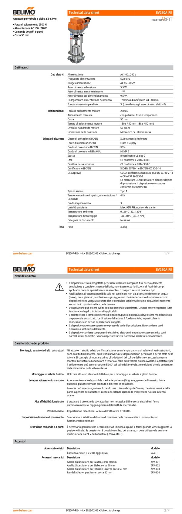 EV230A-RE Attuatore per valvole a globo (Retrofit), 2500 N, AC 100...240 V, On/Off, 3-punti, 188 s, Corsa 50 mm, IP54, Terminali - immagine 2