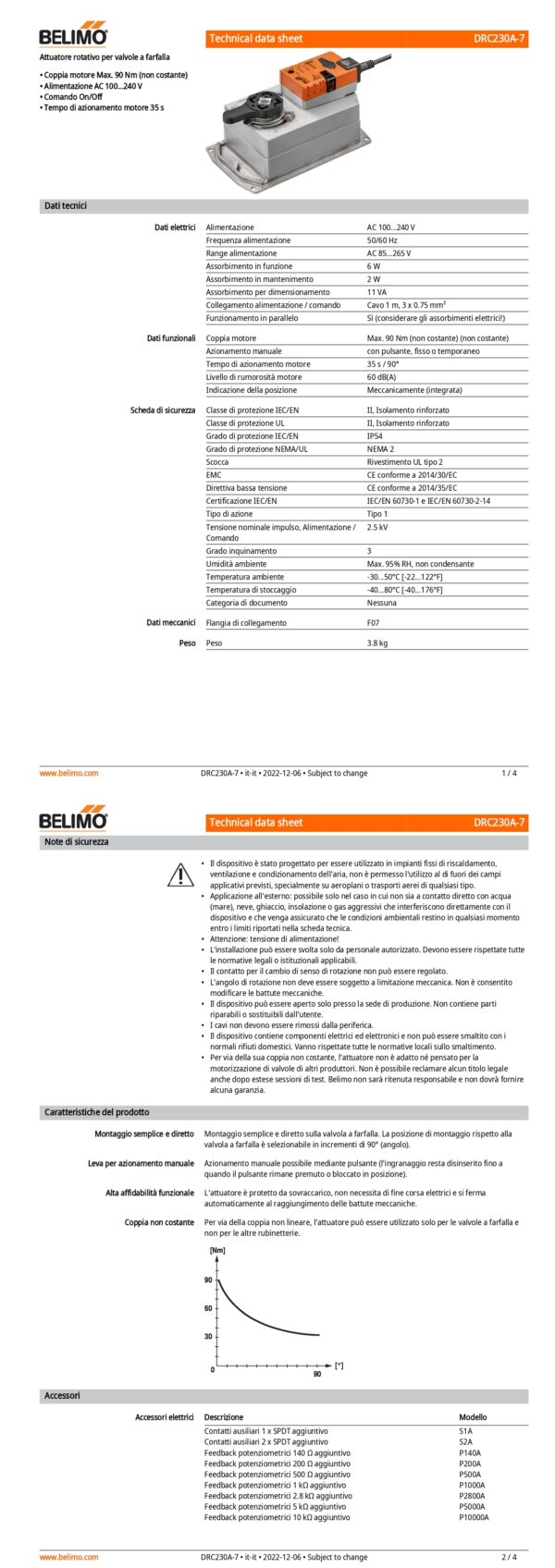 DRC230A-7 Attuatore rotativo, Max. 90 Nm (non costante), AC 100...240 V, On/Off, 35 s, IP54, F07 - immagine 2