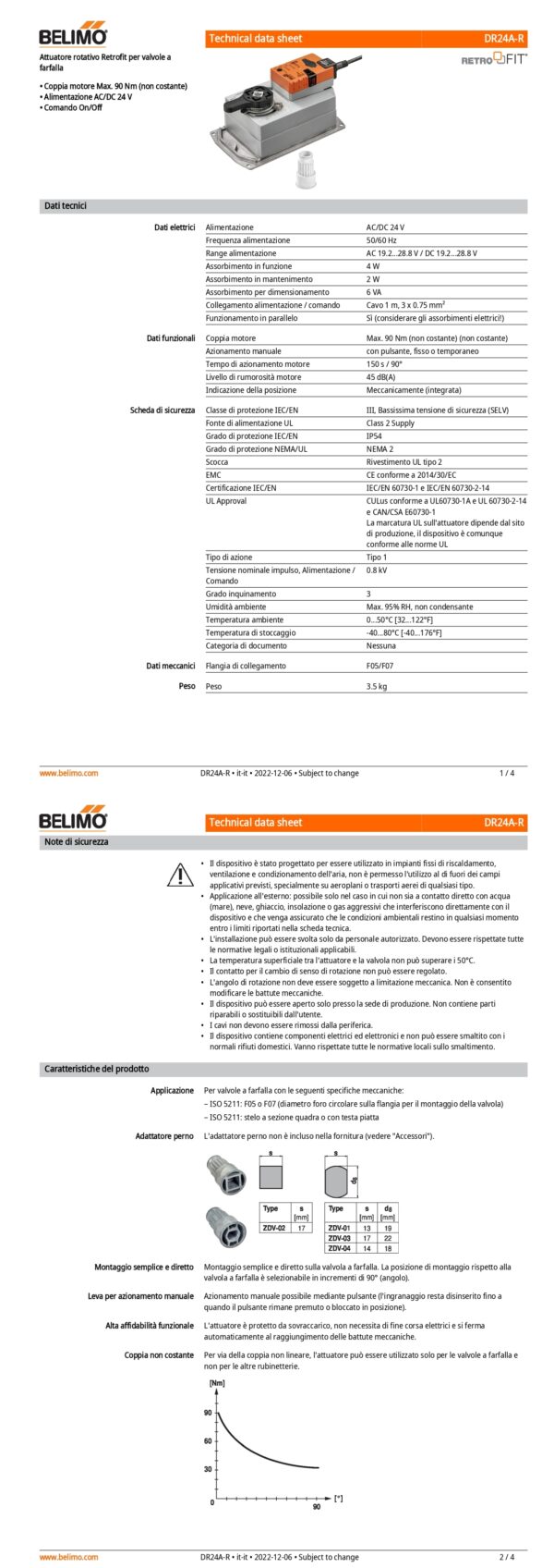 DR24A-R Attuatore rotativo (retrofit), Max. 90 Nm (non costante), AC/DC 24 V, On/Off, 150 s, IP54, F05/F07 - immagine 2