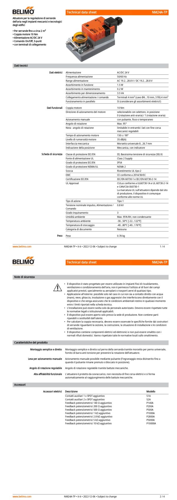 NM24A-TP Attuatore rotativo, 10 Nm, AC/DC 24 V, On/Off, 3-punti, 150 s, IP54, Terminali - immagine 3
