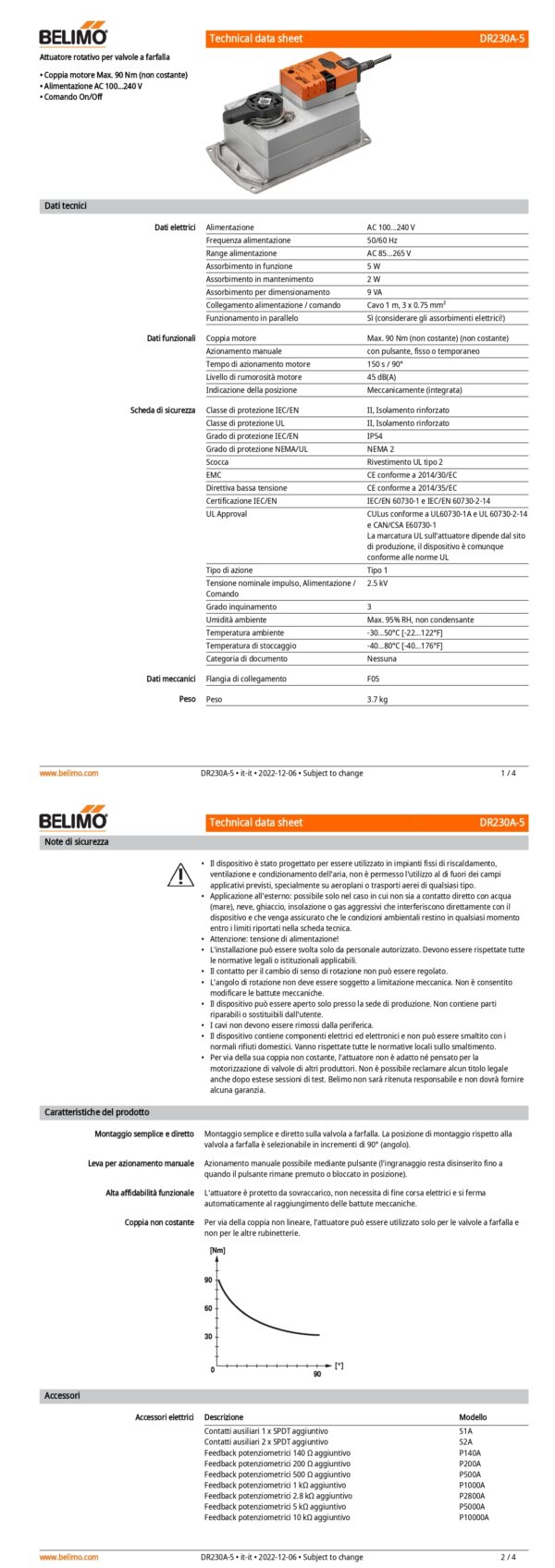 DR230A-5 Attuatore rotativo, Max. 90 Nm (non costante), AC 100...240 V, On/Off, 150 s, IP54, F05 - immagine 2