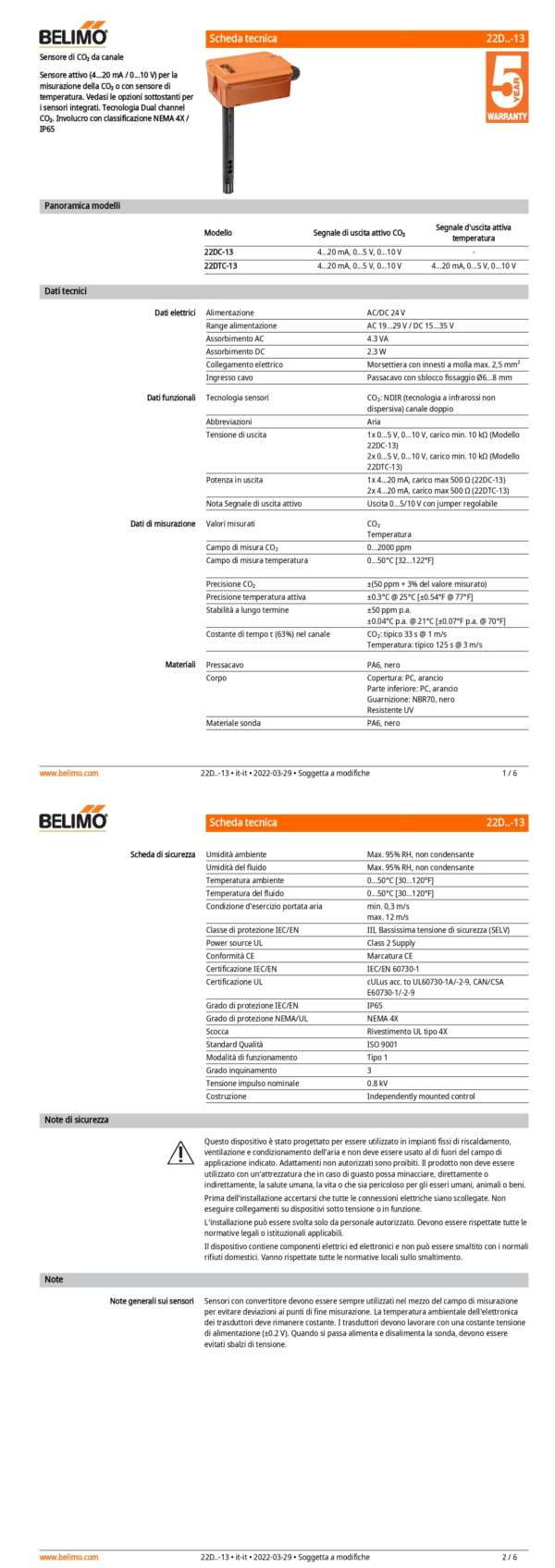 22DC-13 Sensore di CO₂ da canale attivo, 4...20 mA, 0...5 V, 0...10 V, Lunghezza sensore 150 mm, Diametro sensore 19.5 mm - immagine 2