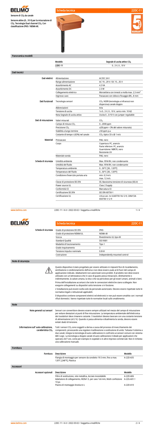 22DC-11 Sensore di CO₂ da canale attivo, 0...5 V, 0...10 V, Lunghezza sensore 150 mm, Diametro sensore 19.5 mm - immagine 2