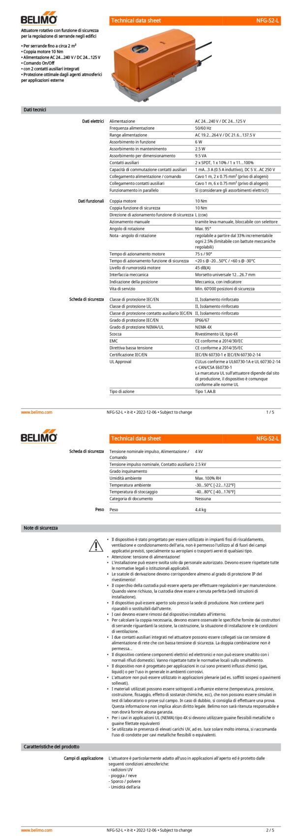NFG-S2-L Attuatore rotativo con funzione di sicurezza, 10 Nm, AC 24...240 V / DC 24...125 V, On/Off, 75 s, 2 x SPDT, IP66/67 - immagine 2