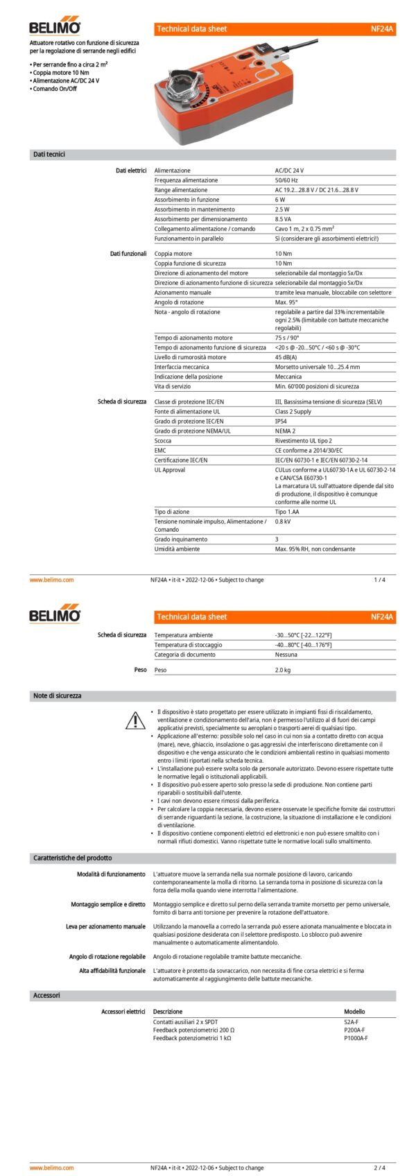 NF24A Attuatore rotativo con funzione di sicurezza, 10 Nm, AC/DC 24 V, On/Off, 75 s, IP54 - immagine 2