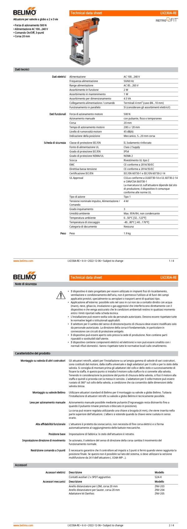 LV230A-RE Attuatore per valvole a globo (Retrofit), 500 N, AC 100...240 V, On/Off, 3-punti, 200 s, Corsa 20 mm, IP54, Terminali - immagine 2