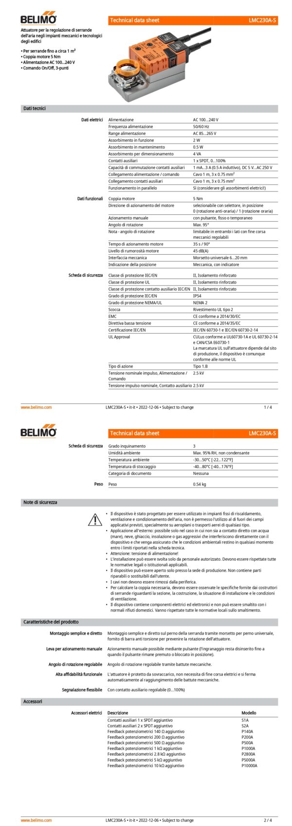 LMC230A-S Attuatore rotativo a corsa veloce, 5 Nm, AC 100...240 V, On/Off, 3-punti, 35 s, 1 x SPDT, IP54 - immagine 2