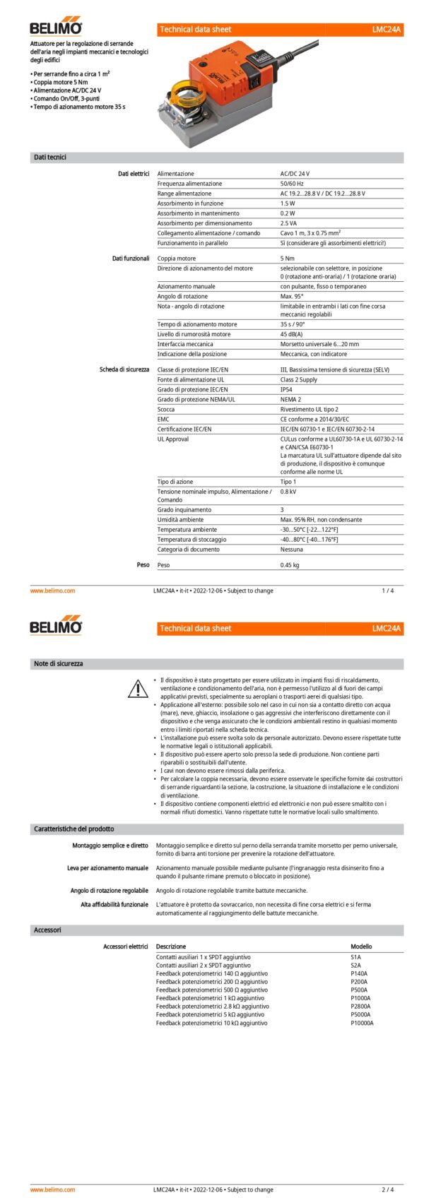 LMC24A Attuatore rotativo a corsa veloce, 5 Nm, AC/DC 24 V, On/Off, 3-punti, 35 s, IP54 - immagine 2