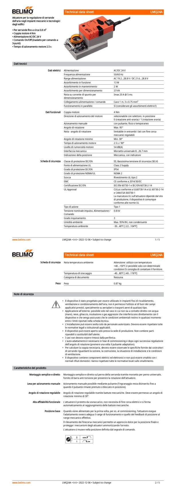 LMQ24A Attuatore rotativo a corsa molto rapida, 4 Nm, AC/DC 24 V, On/Off, 2.5 s, IP54 - immagine 2