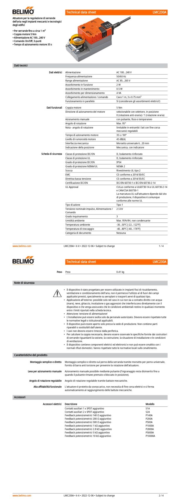 LMC230A Attuatore rotativo a corsa veloce, 5 Nm, AC 100...240 V, On/Off, 3-punti, 35 s, IP54 - immagine 2