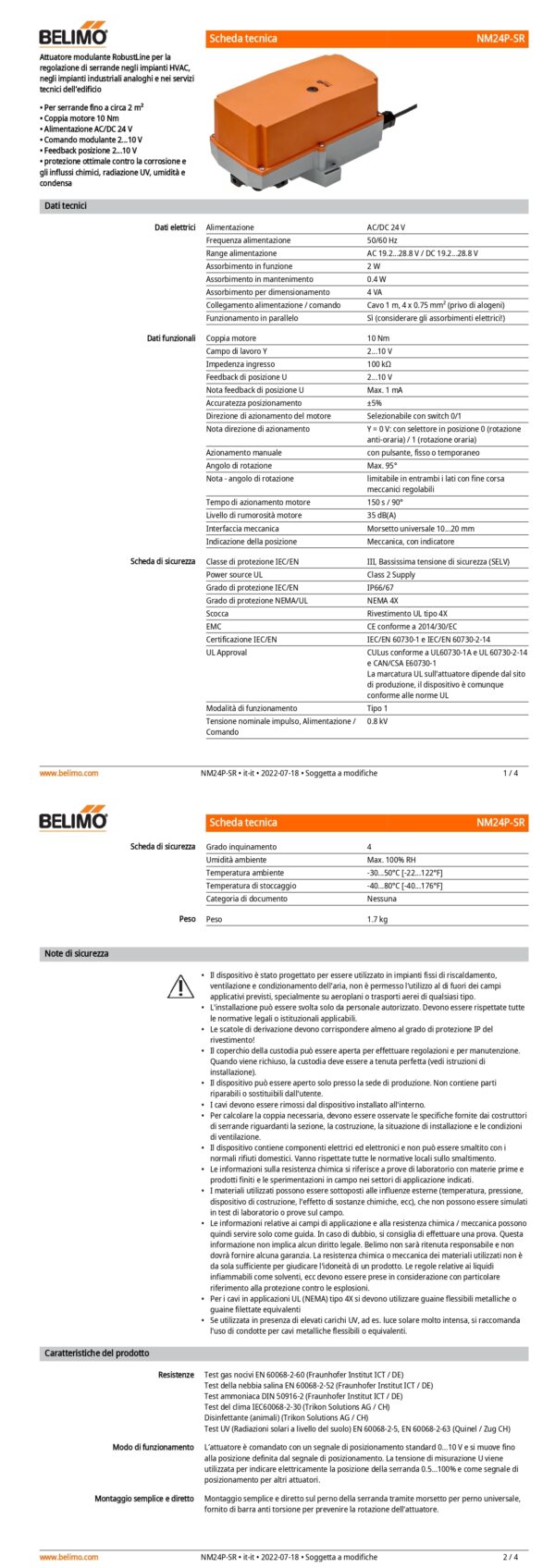 NM24P-SR Attuatore rotativo (RobustLine), 10 Nm, AC/DC 24 V, 2...10 V, 150 s, IP66/67 - immagine 2