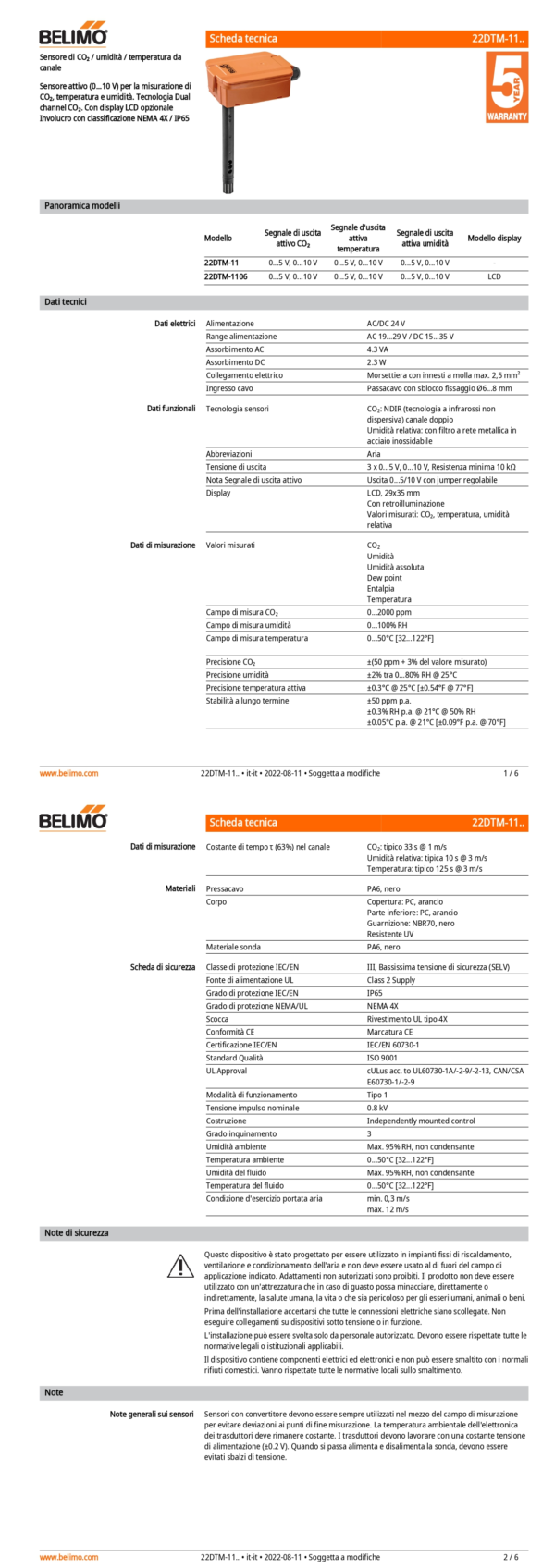 22DTM-11 Sensore di CO₂ / umidità / temperatura da canale attivo, 0...5 V, 0...10 V, Lunghezza sensore 180 mm, Diametro sensore 19.5 mm - immagine 2