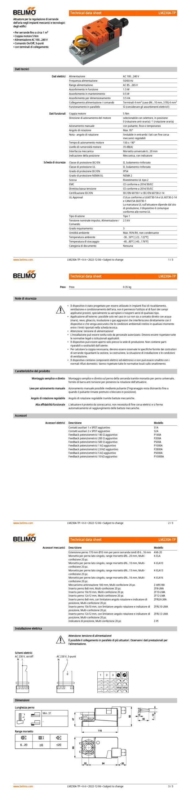 LM230A-TP Attuatore rotativo, 5 Nm, AC 100...240 V, On/Off, 3-punti, 150 s, IP54, Terminali - immagine 2