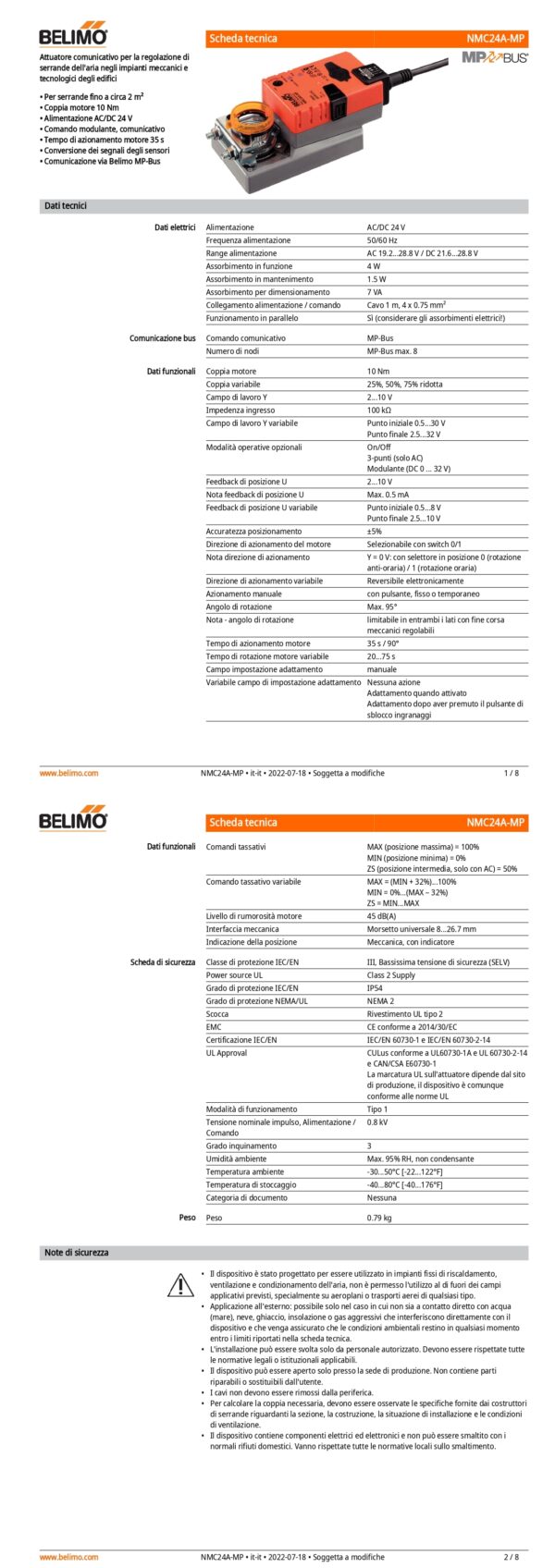 NMC24A-MP Attuatore rotativo a corsa veloce, 10 Nm, AC/DC 24 V, MP-Bus, 35 s (20...75 s), IP54 - immagine 2