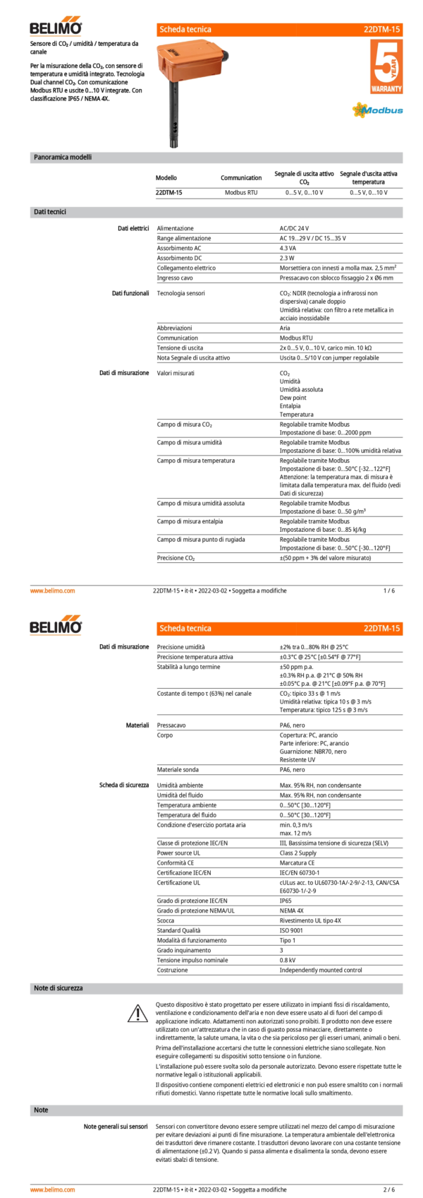 22DTM-15 Sensore di CO₂ / umidità / temperatura da canale attivo, Modbus, 0...5 V, 0...10 V, Lunghezza sensore 180 mm, Diametro sensore 19.5 mm - immagine 2