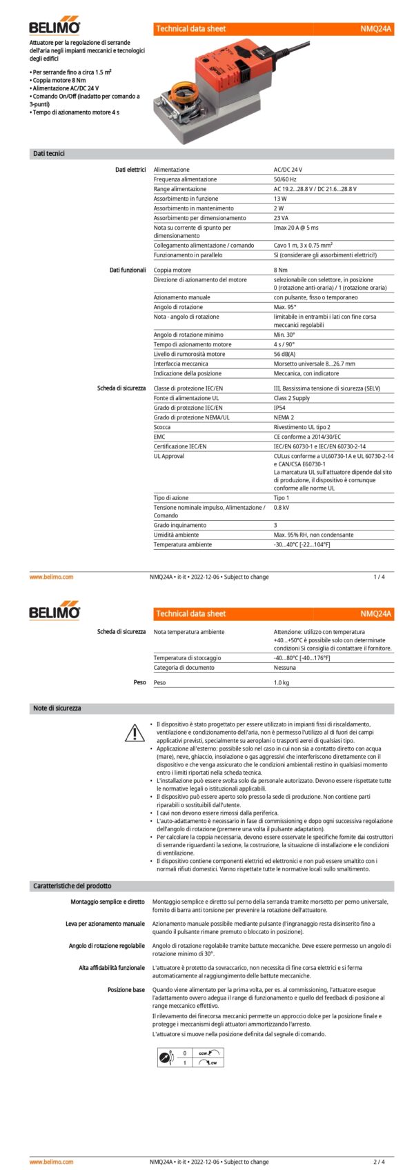 NMQ24A Attuatore rotativo a corsa molto rapida, 8 Nm, AC/DC 24 V, On/Off, 4 s, IP54 - immagine 2
