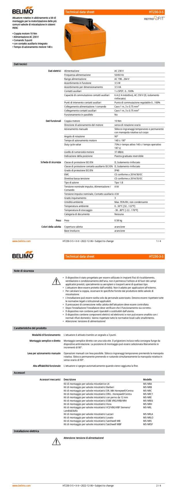 HT230-3-S Attuatore rotativo per valvole miscelatrici, 10 Nm, AC 230 V, 3-punti, 140 s, 1 x SPDT, IP40 - immagine 2