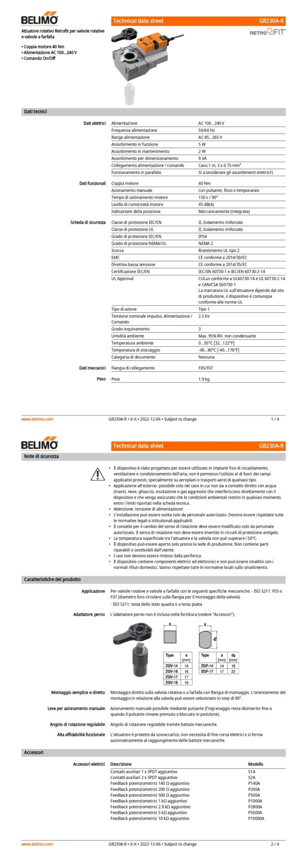GR230A-R Attuatore rotativo (retrofit), 40 Nm, AC 100...240 V, On/Off, 150 s, IP54, F05/F07 - immagine 2