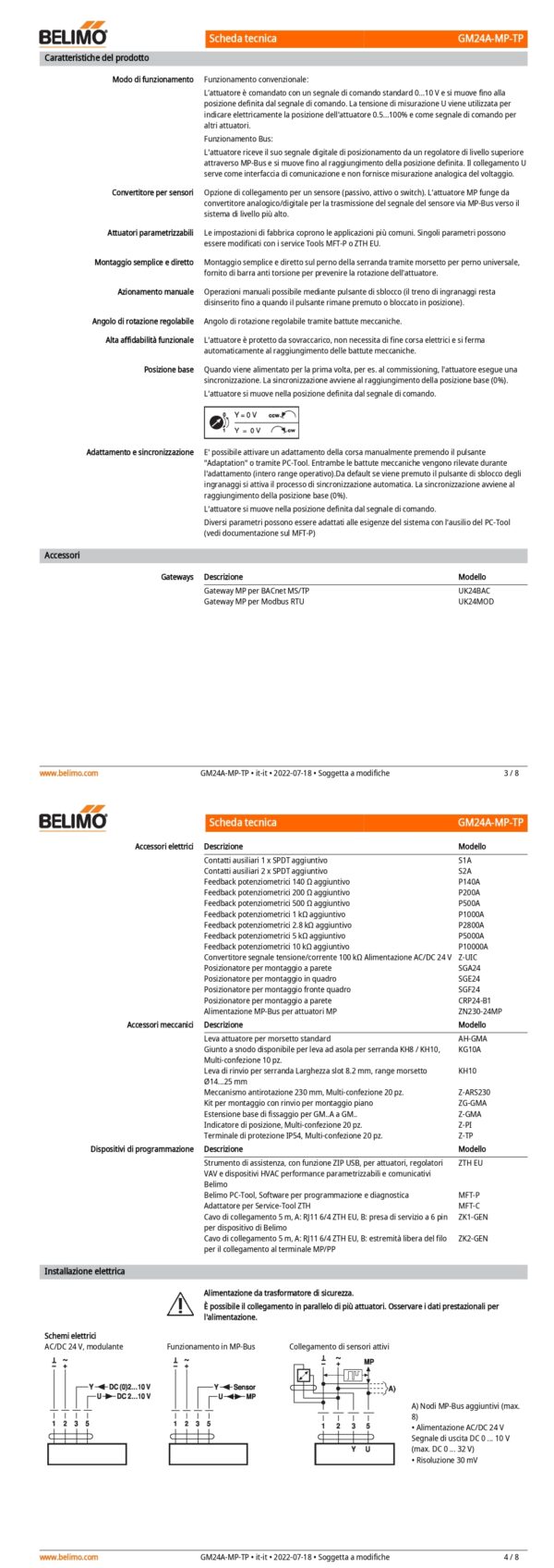 GM24A-MP-TP Attuatore rotativo, 40 Nm, AC/DC 24 V, MP-Bus, 150 s (75...290 s), IP54, Terminali - immagine 3