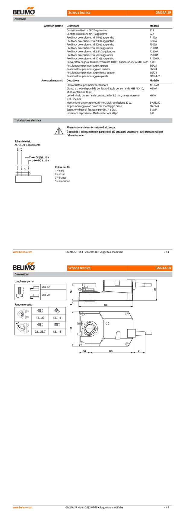 GM24A-SR Attuatore rotativo, 40 Nm, AC/DC 24 V, 2...10 V, 150 s, IP54 - immagine 3