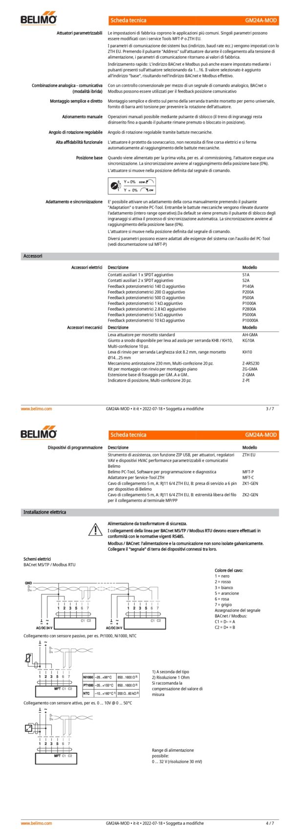GM24A-MOD Attuatore rotativo, 40 Nm, AC/DC 24 V, BACnet MS/TP, Modbus RTU, MP-Bus, 150 s (75...290 s), IP54 - immagine 3