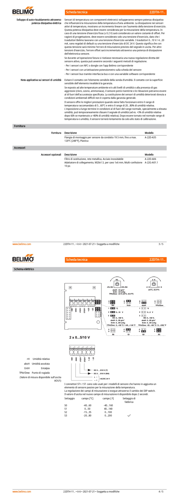 22DTH-11M Sensore di umidità / temperatura da canale attivo, 0...5 V, 0...10 V, Lunghezza sensore 140 mm, Diametro sensore 19.5 mm - immagine 3