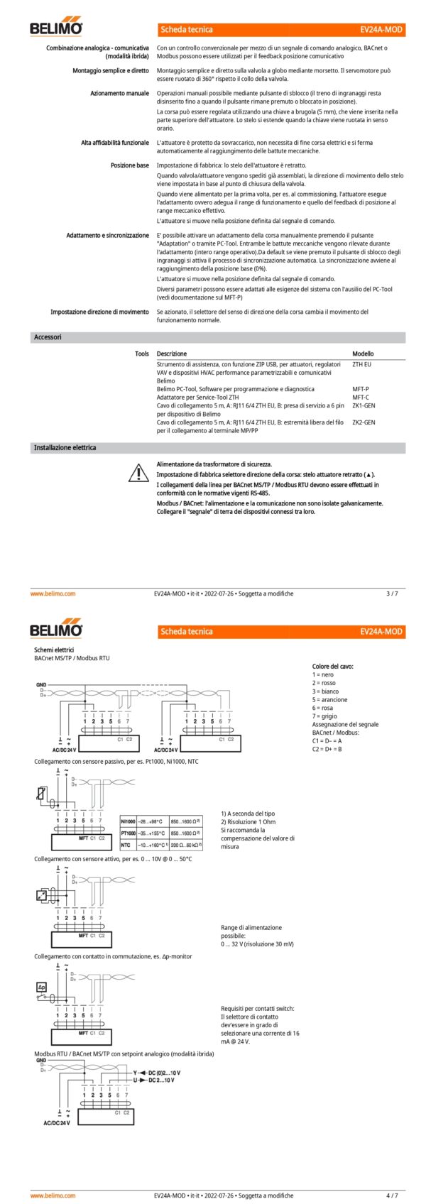 EV24A-MOD Attuatore per valvole a globo, 2500 N, AC/DC 24 V, BACnet MS/TP, Modbus RTU, MP-Bus, 150 s (90...150 s), Corsa 40 mm, IP54 - immagine 3