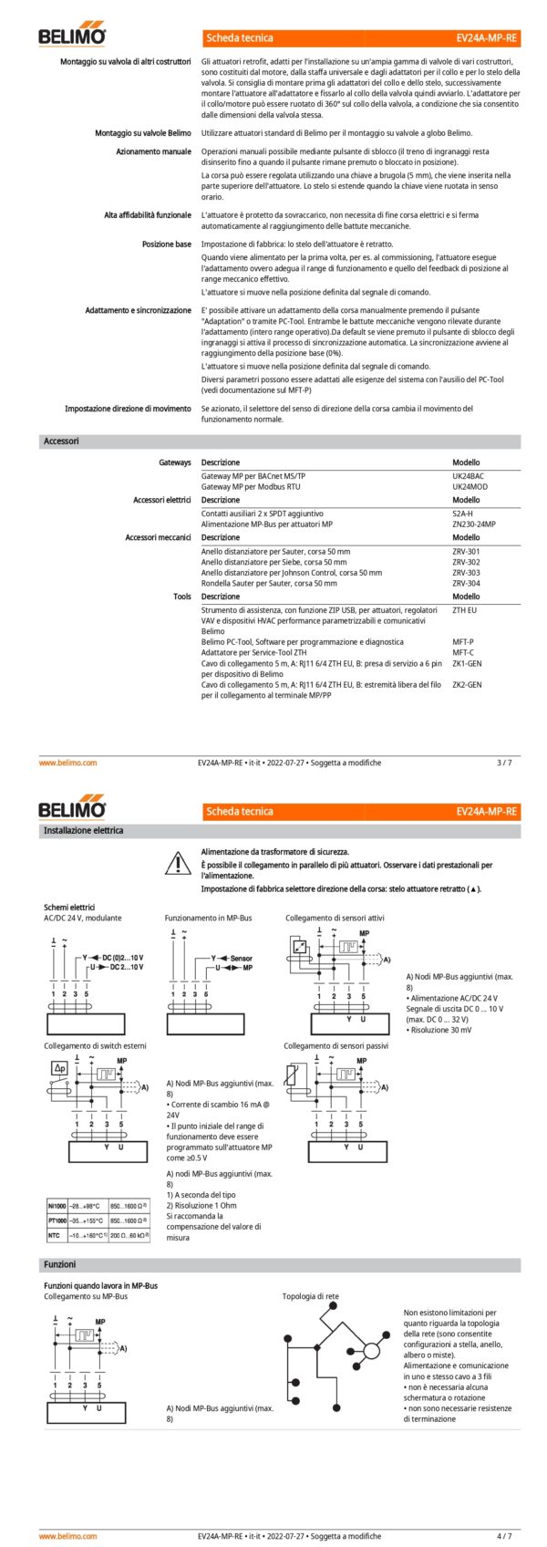 EV24A-MP-RE Attuatore per valvole a globo (Retrofit), 2500 N, AC/DC 24 V, MP-Bus, 188 s (113...188 s), Corsa 50 mm, IP54, Terminali - immagine 3