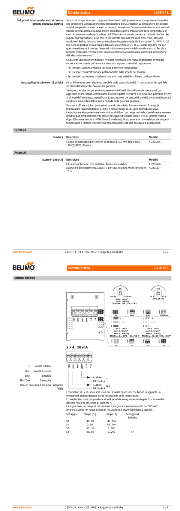 22DTH-13M Sensore di umidità / temperatura da canale attivo, 4...20 mA, Lunghezza sensore 140 mm, Diametro sensore 19.5 mm - immagine 3