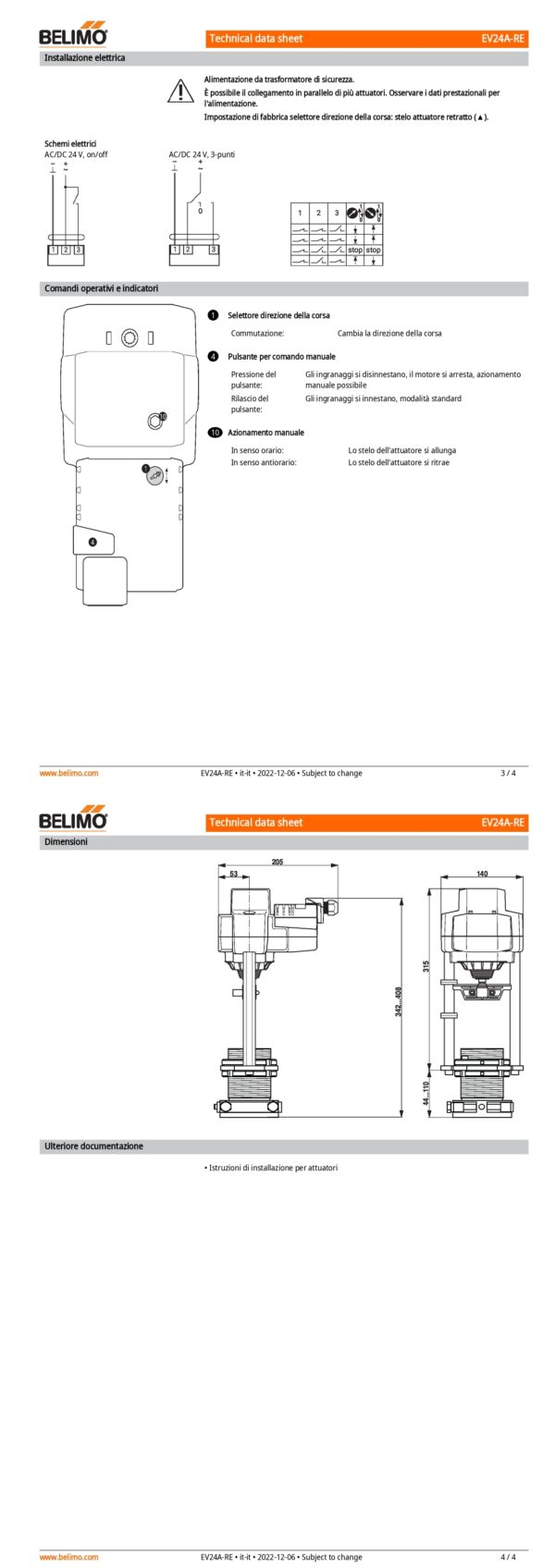 EV24A-RE Attuatore per valvole a globo (Retrofit), 2500 N, AC/DC 24 V, On/Off, 3-punti, 188 s, Corsa 50 mm, IP54, Terminali - immagine 3