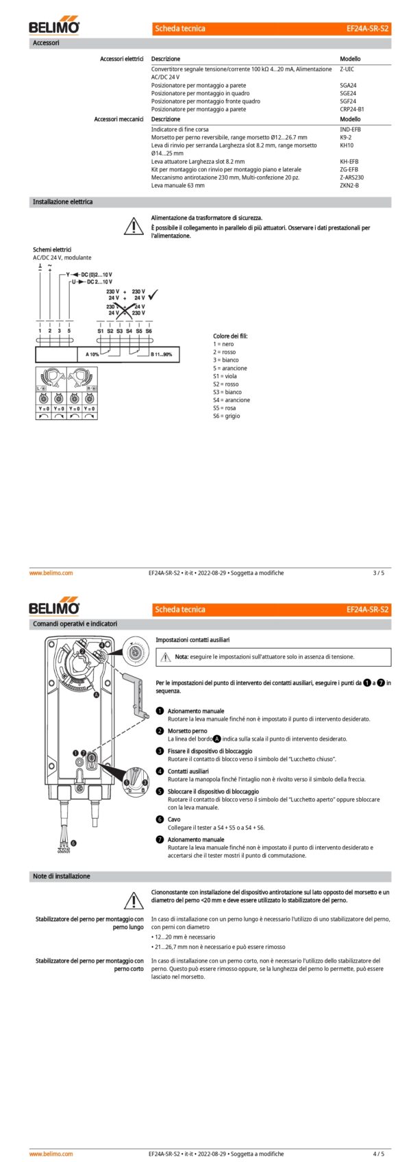 EF24A-SR-S2 Attuatore rotativo con funzione di sicurezza, 30 Nm, AC/DC 24 V, 2...10 V, 150 s, 2 x SPDT, IP54 - immagine 3