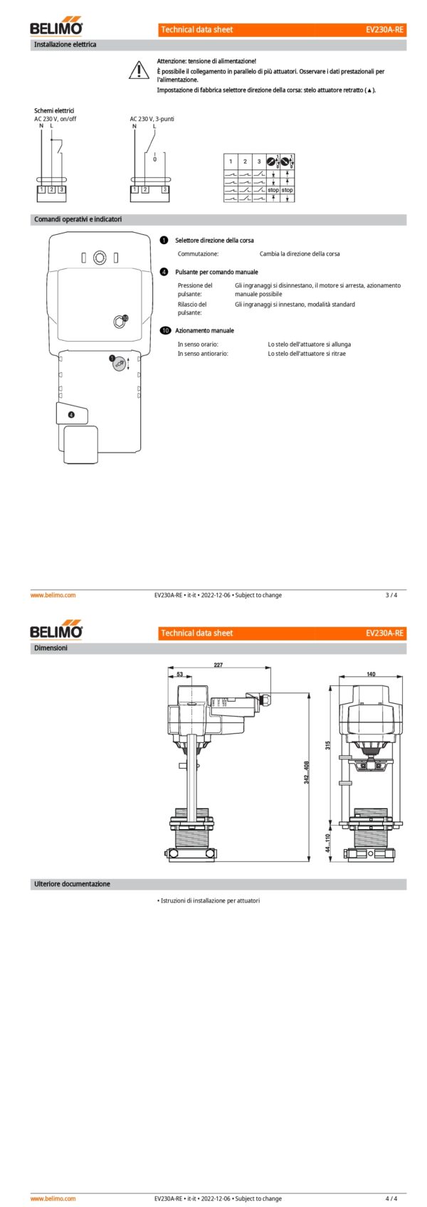 EV230A-RE Attuatore per valvole a globo (Retrofit), 2500 N, AC 100...240 V, On/Off, 3-punti, 188 s, Corsa 50 mm, IP54, Terminali - immagine 3