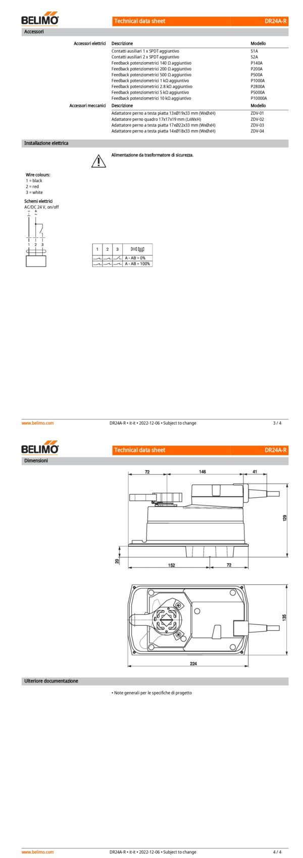 DR24A-R Attuatore rotativo (retrofit), Max. 90 Nm (non costante), AC/DC 24 V, On/Off, 150 s, IP54, F05/F07 - immagine 3