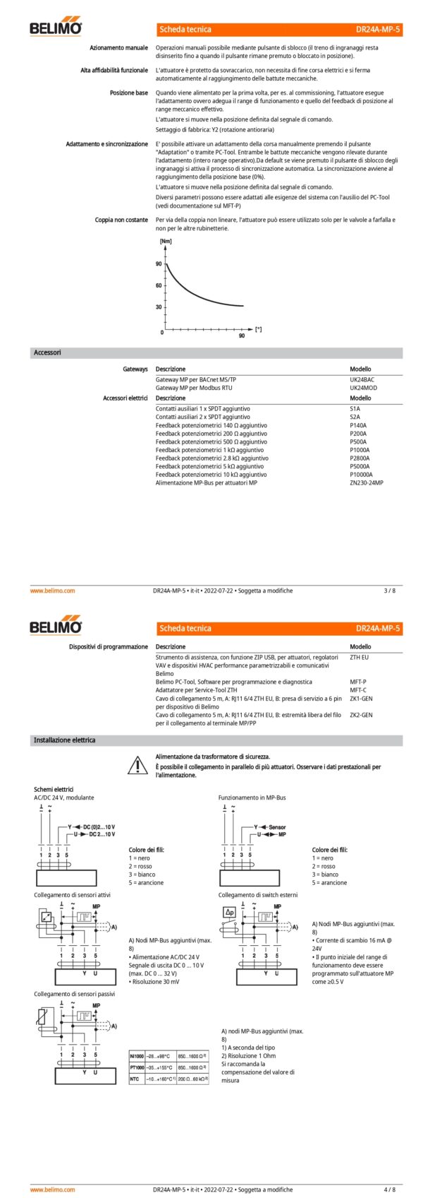 DR24A-MP-5 Attuatore rotativo, Max. 90 Nm (non costante), AC/DC 24 V, MP-Bus, 150 s (75...290 s), IP54, F05 - immagine 3