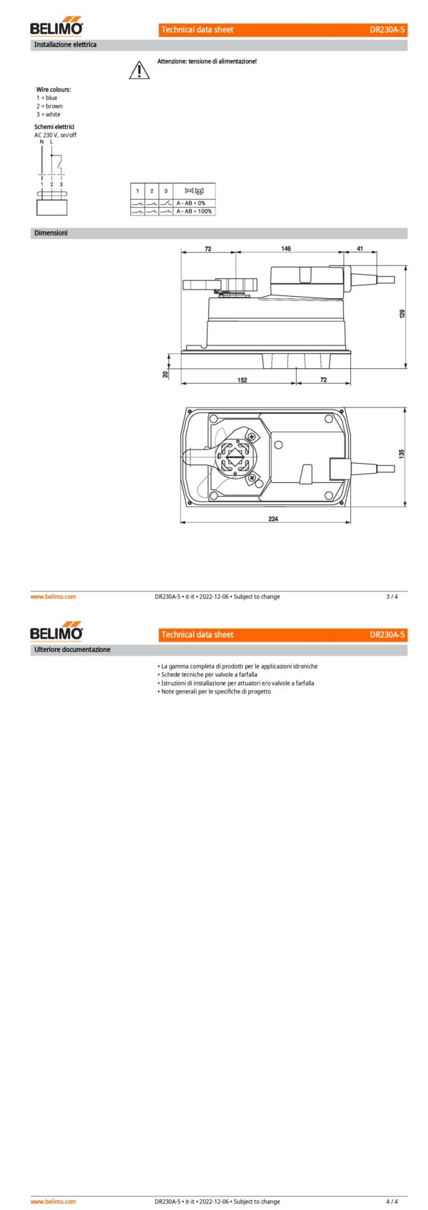 DR230A-5 Attuatore rotativo, Max. 90 Nm (non costante), AC 100...240 V, On/Off, 150 s, IP54, F05 - immagine 3