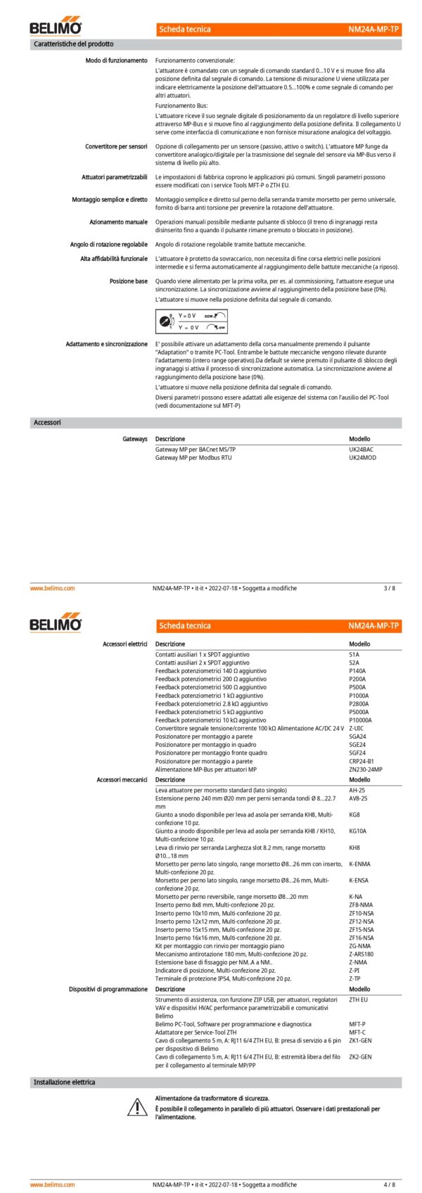 NM24A-MP-TP Attuatore rotativo, 10 Nm, AC/DC 24 V, MP-Bus, 150 s (43...173 s), IP54, Terminali - immagine 3