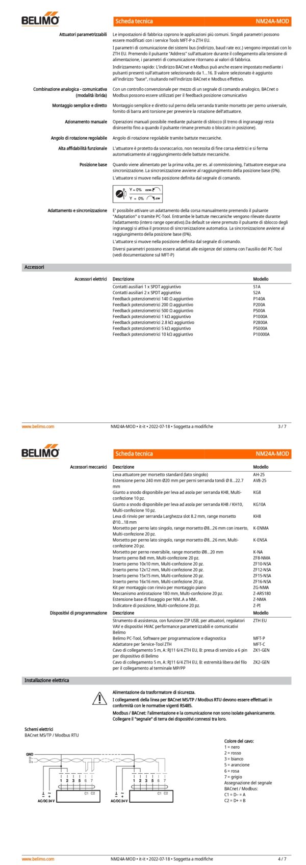 NM24A-MOD Attuatore rotativo, 10 Nm, AC/DC 24 V, BACnet MS/TP, Modbus RTU, MP-Bus, 150 s (43...173 s), IP54 - immagine 3