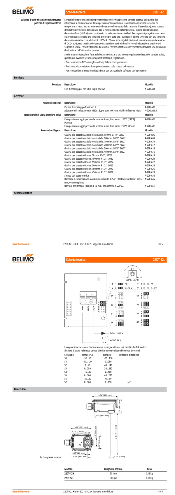 22DT-12N Sensore di temperatura da canale/a immersione attivo, 0...5 V, 0...10 V, Lunghezza sensore 150 mm, Diametro sensore 6 mm - immagine 3