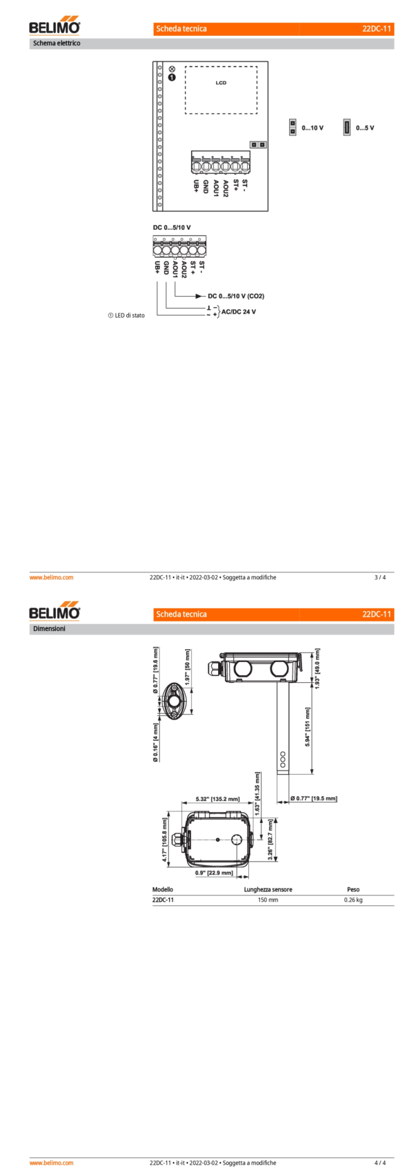 22DC-11 Sensore di CO₂ da canale attivo, 0...5 V, 0...10 V, Lunghezza sensore 150 mm, Diametro sensore 19.5 mm - immagine 3