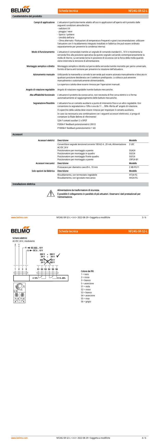 NF24G-SR-S2-L Attuatore rotativo con funzione di sicurezza, 10 Nm, AC/DC 24 V, 2...10 V, 150 s, 2 x SPDT, IP66/67 - immagine 3