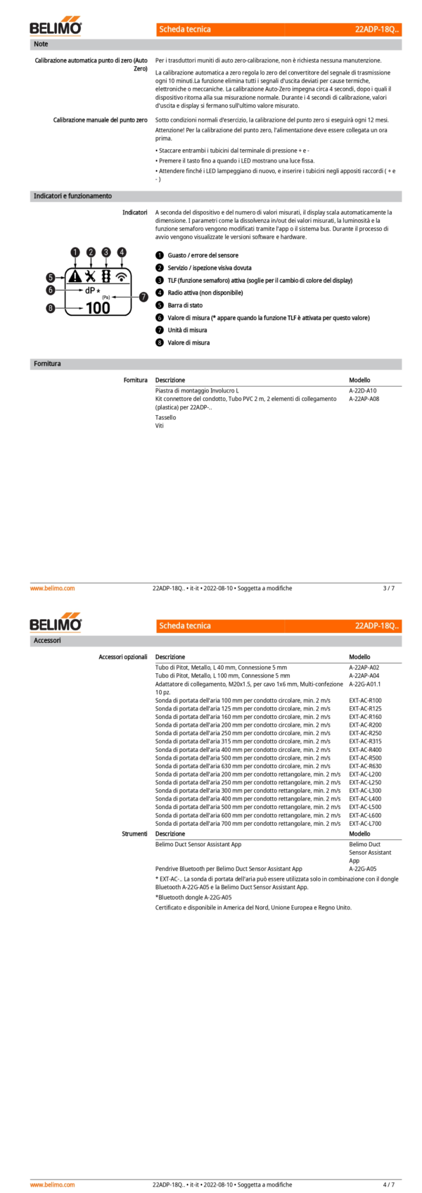 22ADP-18Q Sensore di pressione differenziale per aria, -150...250 Pa, 0...5 V, 0...10 V, 4...20 mA - immagine 3